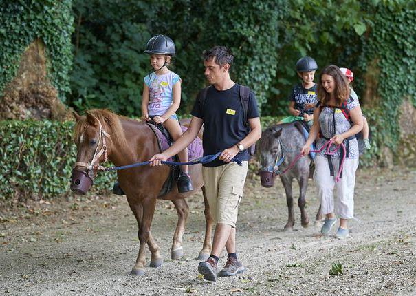 enfant sur un poney au pas